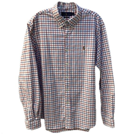 Ralph Lauren Stretch Oxford Red White Blue Button Down Long Sleeve Shirt Size XL - Picture 1 of 7